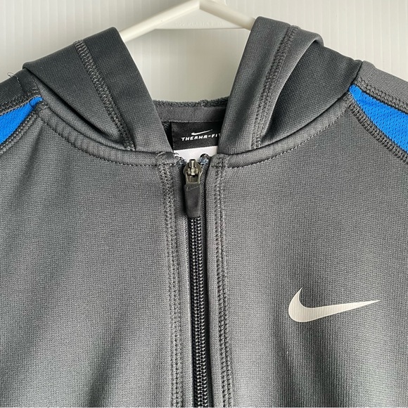 Nike boys full zip front lightweight athletic jacket long sleeve blue and grey - Picture 4 of 5
